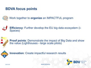 20/10/16 13www.bdva.eu
Work together to organize an IMPACTFUL program
  Efficiency: Further develop the EU big data ecosys...