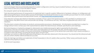 * Other Names and Brands May Be Claimed as the Property of Others
BigDataAnalytics
8
Up to
Faster1
34%
REAL-TIME INTELLIGENCE…
EVERYWHERE
Leading software vendors are redefining what’s
possible in data-driven industries and research
disciplines. By providing massively-scalable, real-
time analytics, they are helping businesses turn
all their data—from core business data to social
media posts—into instant intelligence. The Intel®
Xeon® processor E5-2600 v4 product family,
combined with other Intel platform ingredients,
can help organizations optimize performance and
value for every server they add to their cluster.
See the following slides for a quick look at the
kinds of performance gains you can expect.
1 – Demonstrated with eMudhra Ltd* proof point, slide 9.
Telecom.
& Cloud
Financial
Services &
Security
Technical
Computing
Core Business
Enterprise
Database
 