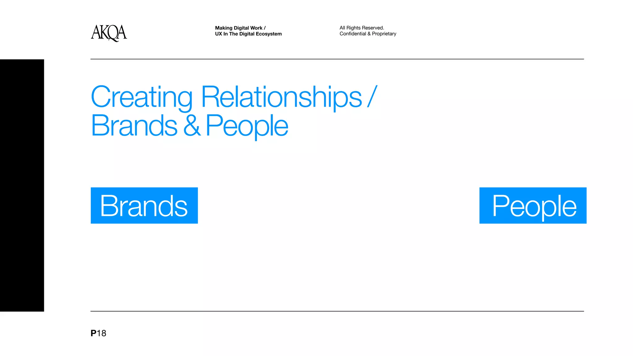 Making Digital Work /         All Rights Reserved.
          UX In The Digital Ecosystem   Confidential & Proprietary




Creating Relationships /
Brands & People

 Brands                                                              People



P18
 