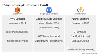Ippon Technologies © 2018
AWS Lambda Google Cloud Functions Azure Functions
Principales plateformes FaaS
AWS Lambda
Novemb...