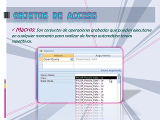 OPERACIONES BÁSICAS EN UNA BASE DE DATOS (BD)Dentro de las operaciones básicas tenemos las operaciones unarias (se utiliza una sola tabla) y las operaciones binarias (se utilizan dos tablas). 1. UNIÓN: Esta operación solo se Puede hacer si las tablas tienes lasmismas columnas, es decir, porejemplo si tuviéramos una tablallamada empleados 2 con las mismascolumnas tan solo tendríamos que añadir las filas de ambas tablasen una única tabla. La representación sería la siguiente: OPERACIONES BINARIAS2. DIFERENCIA: De la misma forma Que la unión la diferencia, tan solo se puede realizar si las dos tablas tienenlas mismas columnas. Su representaciónsería la siguiente: La representación sería la siguiente:                       Tabla1 - Tabla2 Tabla1U Tabla2