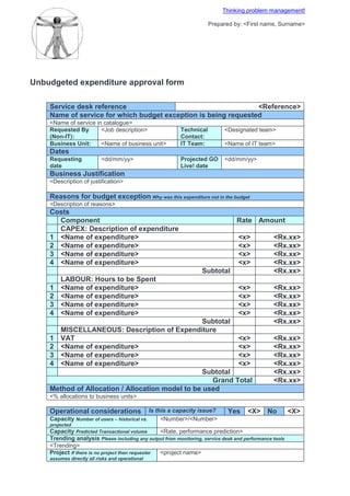 Unbudgeted expenditure approval form Service desk reference,[object Object]