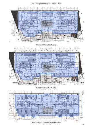 TAYLOR’S UNIVERSITY | SABD | BQS
BUILDING ECONOMICS | QSB60804
23
Ground Floor: CFA Area
Ground Floor: GFA Area
 