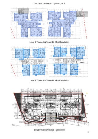 TAYLOR’S UNIVERSITY | SABD | BQS
BUILDING ECONOMICS | QSB60804
25
Level 9 Tower A & Tower B: GFA Calculation
Level 9 Tower A & Tower B: NFA Calculation
 