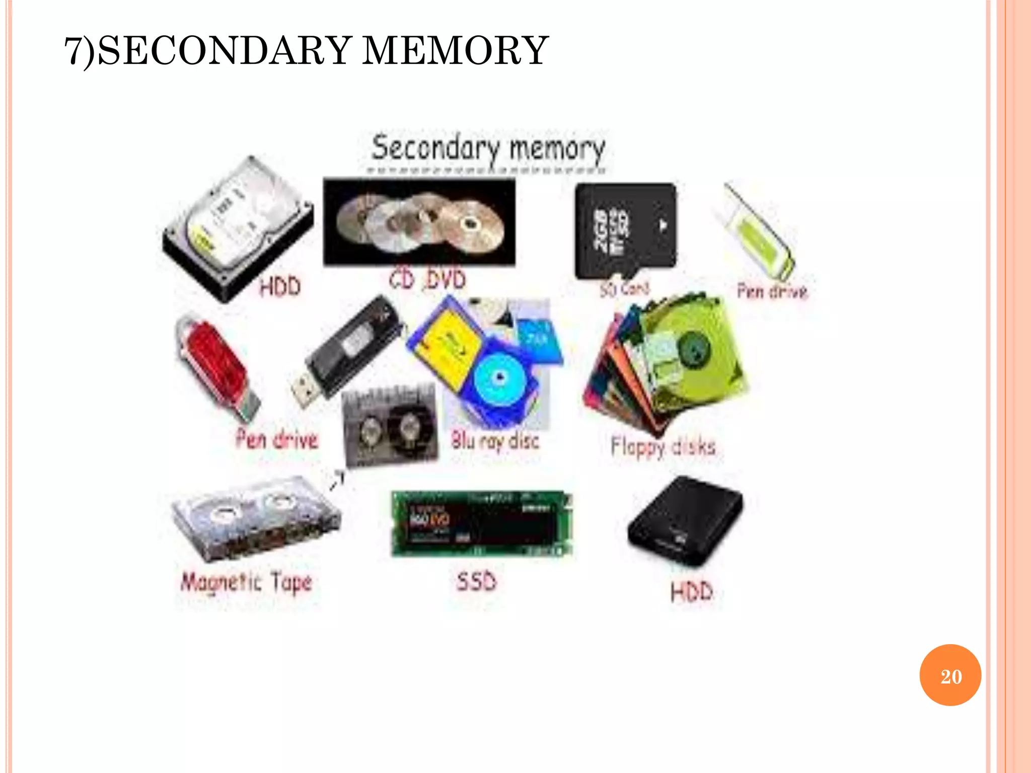 7)SECONDARY MEMORY
20
 