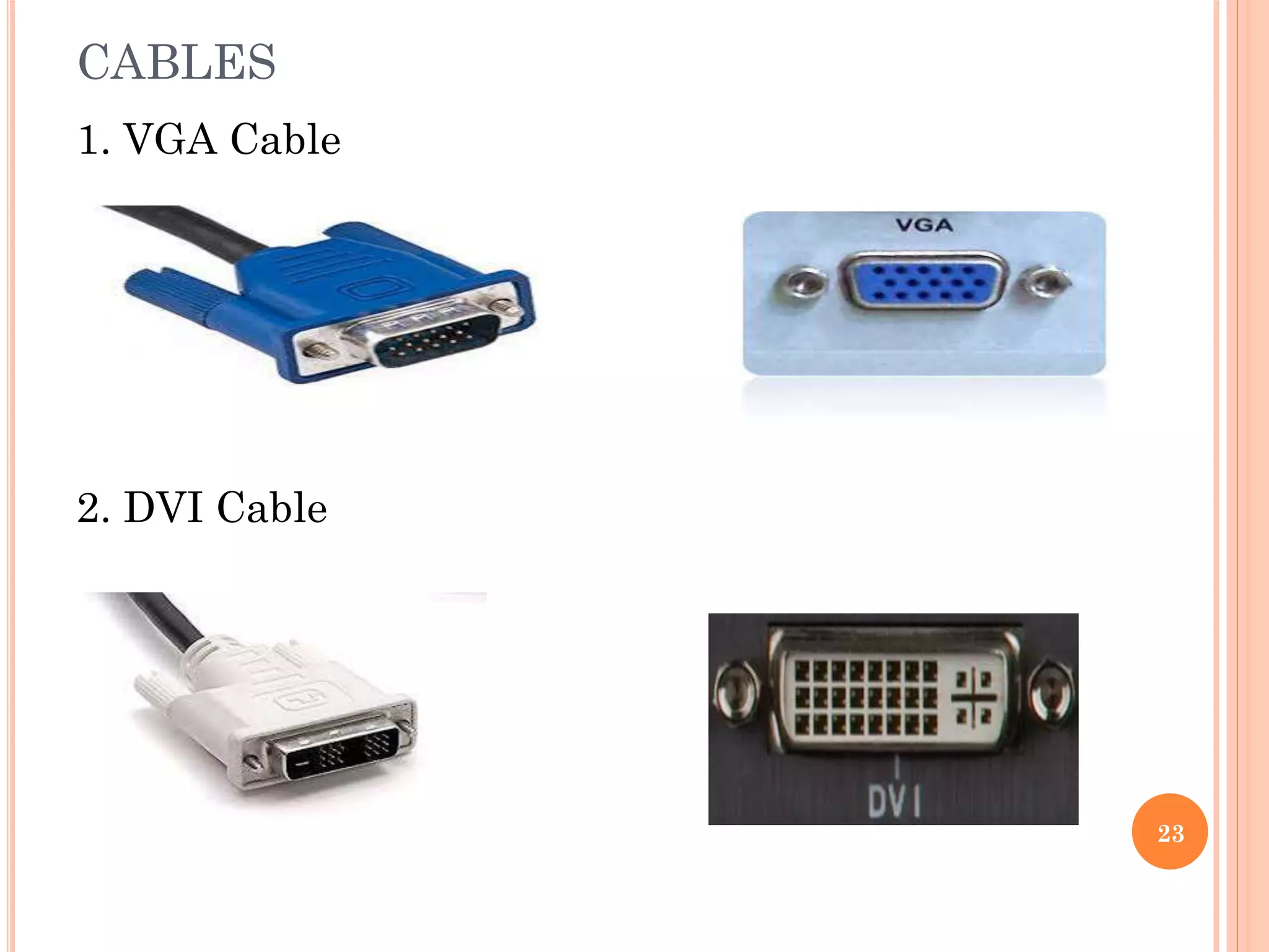 CABLES
1. VGA Cable
2. DVI Cable
23
 