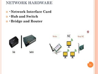 NETWORK HARDWARE
 •Network Interface Card
 •Hub and Switch
 •Bridge and Router
31
 