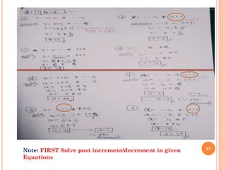 97
Note: FIRST Solve post increment/decrement in given
Equations
 