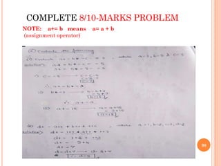 98
COMPLETE 8/10-MARKS PROBLEM
NOTE: a+= b means a= a + b
(assignment operator)
 