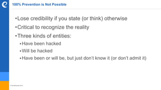 © benefitexpress 2016
100% Prevention is Not Possible
•Lose credibility if you state (or think) otherwise
•Critical to recognize the reality
•Three kinds of entities:
Have been hacked
Will be hacked
Have been or will be, but just don’t know it (or don’t admit it)
 