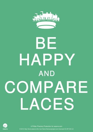BE
 HAPPY
                              AND

COMPARE
 LACES
                  A Philter Phactory Production for weavrs.com
 © 2012 http://itone.weavrs.info/ icon None thenounproject.com licenced CC-BY-SA 3.0
 