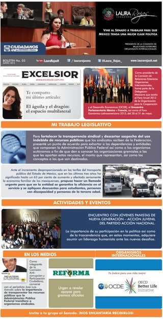 Boletín Electrónico No. 03. Sen. Laura Angélica Rojas Hernández. Junio 14, 2013. 