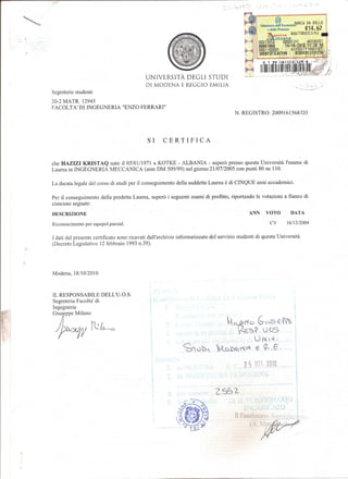 Italian Msc. Certificate