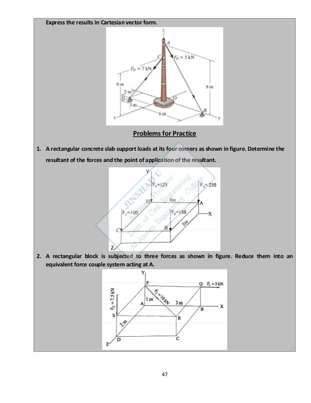 ktu be 100 engineering mechanics express the moment of the couple acting on the rod in cartesian vector form