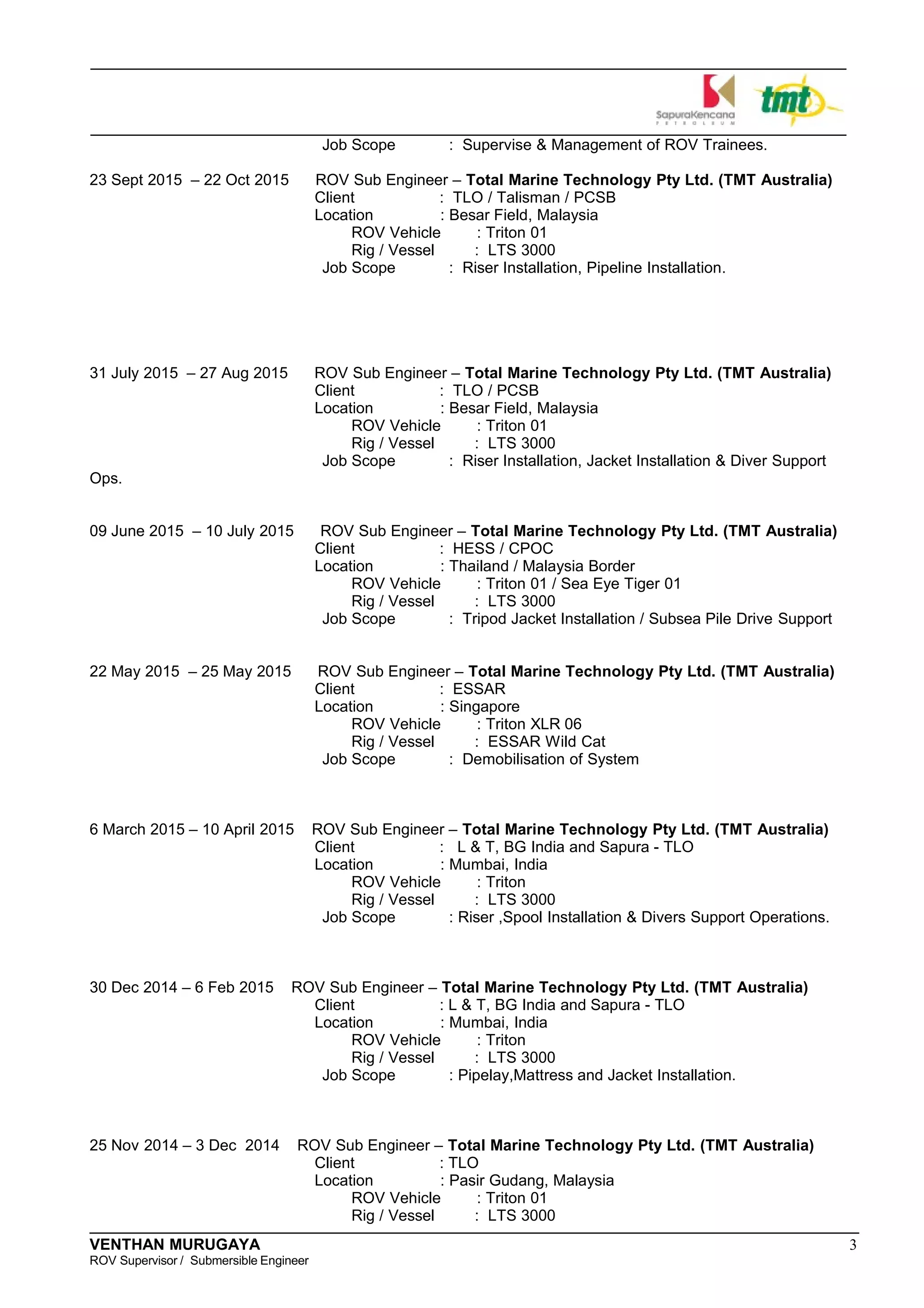 Venthan-Cv_Rov Supervisor - Submersible Engineer_TMT | DOC