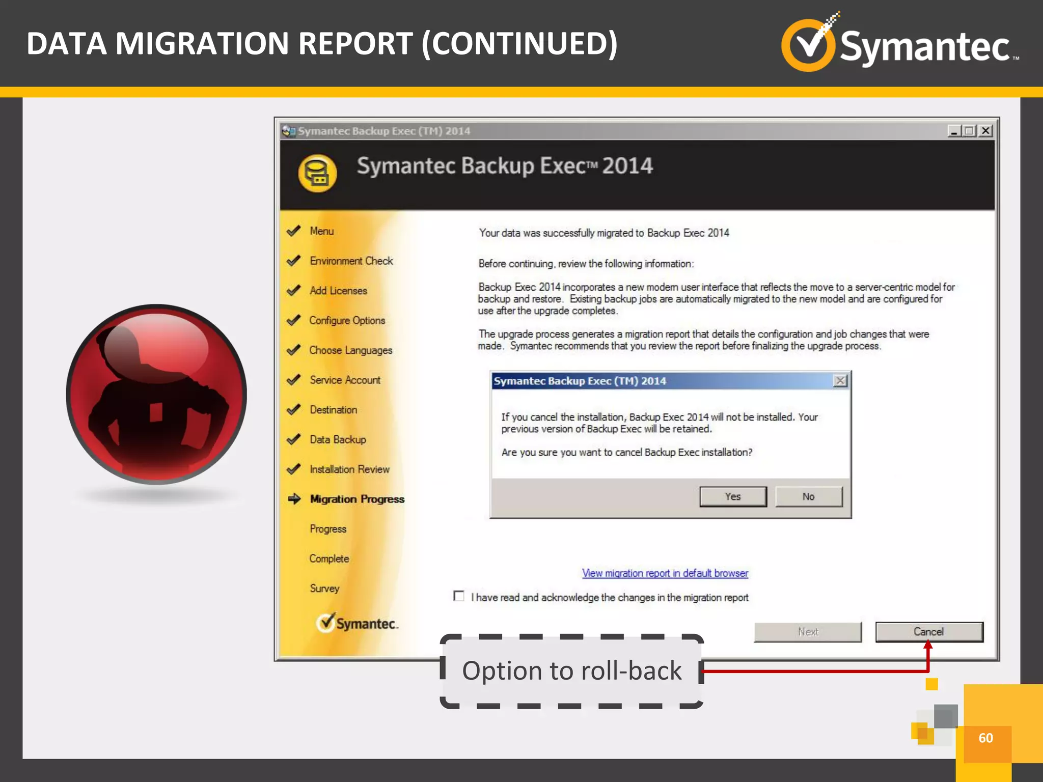 60
DATA MIGRATION REPORT (CONTINUED)
Option to roll-back
 