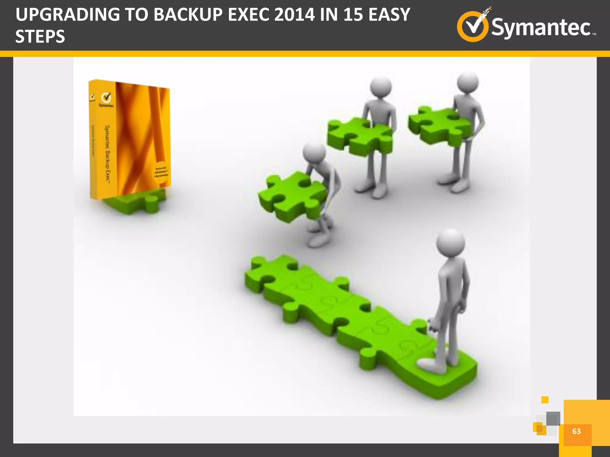 63
UPGRADING TO BACKUP EXEC 2014 IN 15 EASY
STEPS
 