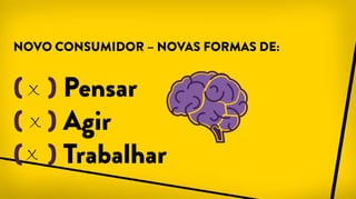 NOVO CONSUMIDOR – NOVAS FORMAS DE:
( ) Pensar
( ) Agir
( ) Trabalhar
X
X
X
 