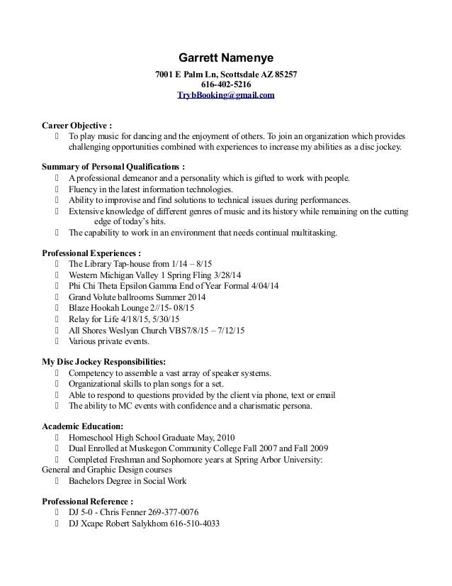 Dj resume objective
