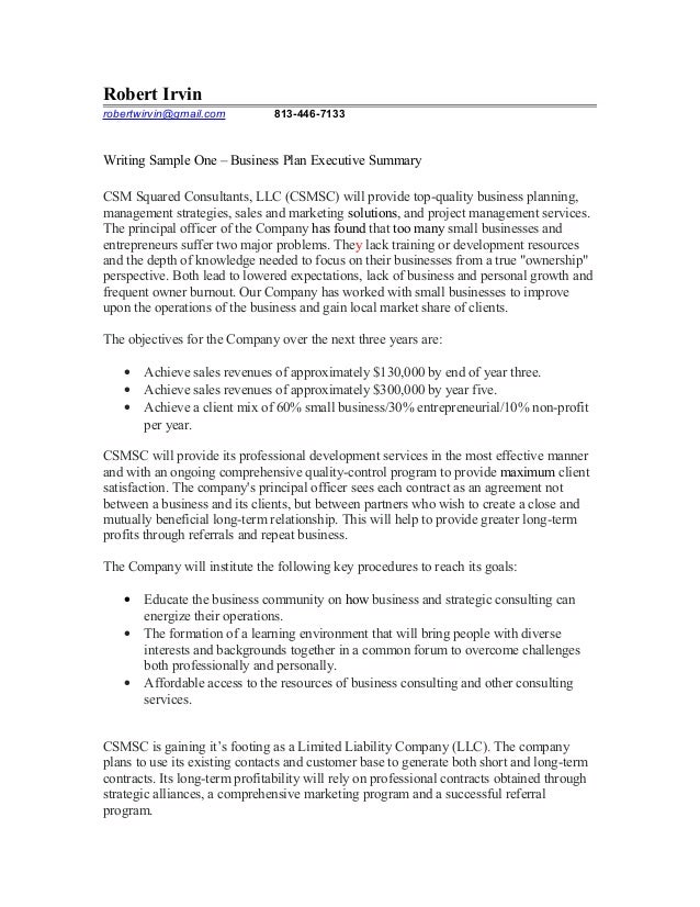 Executive Summary Template For Business Plan