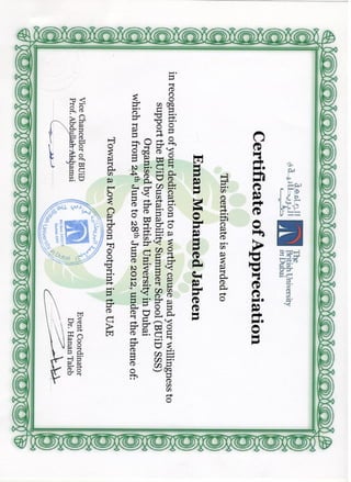 British University of Dubai certificate