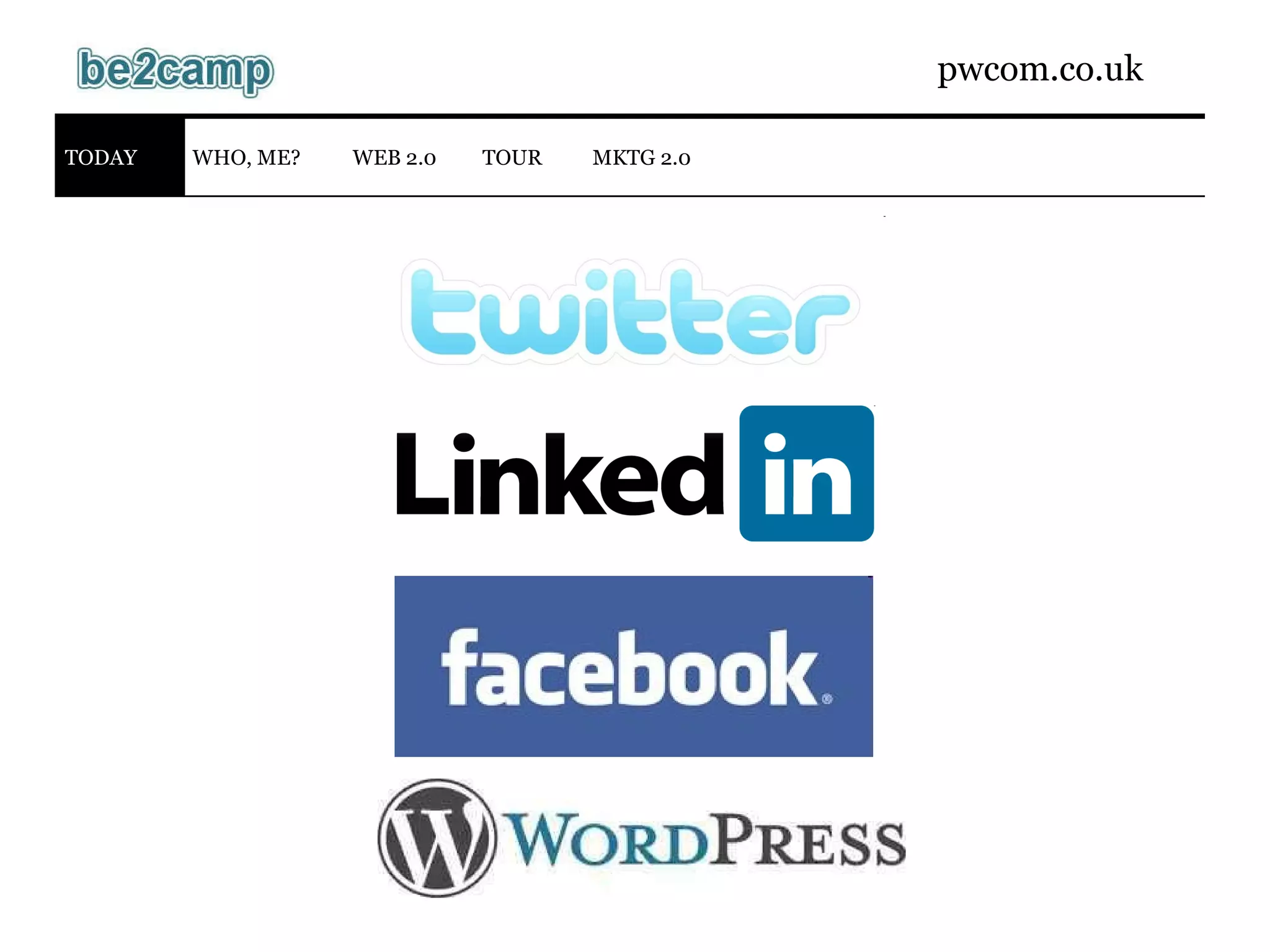 WEB 2.0 TODAY WHO, ME? MKTG 2.0 TOUR 
