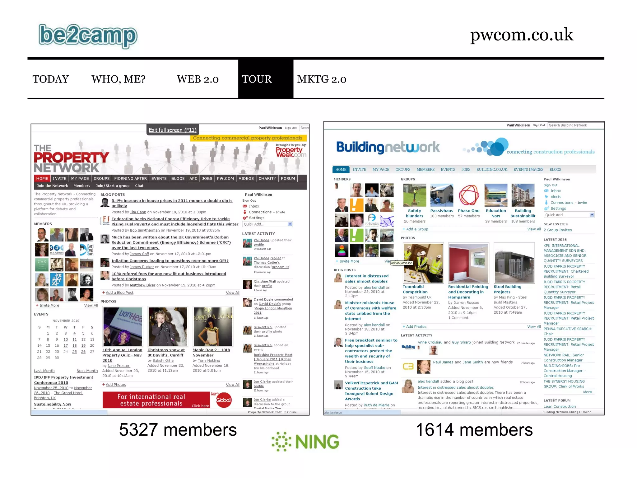 WEB 2.0 TODAY WHO, ME? TOUR 5327 members 1614 members MKTG 2.0 