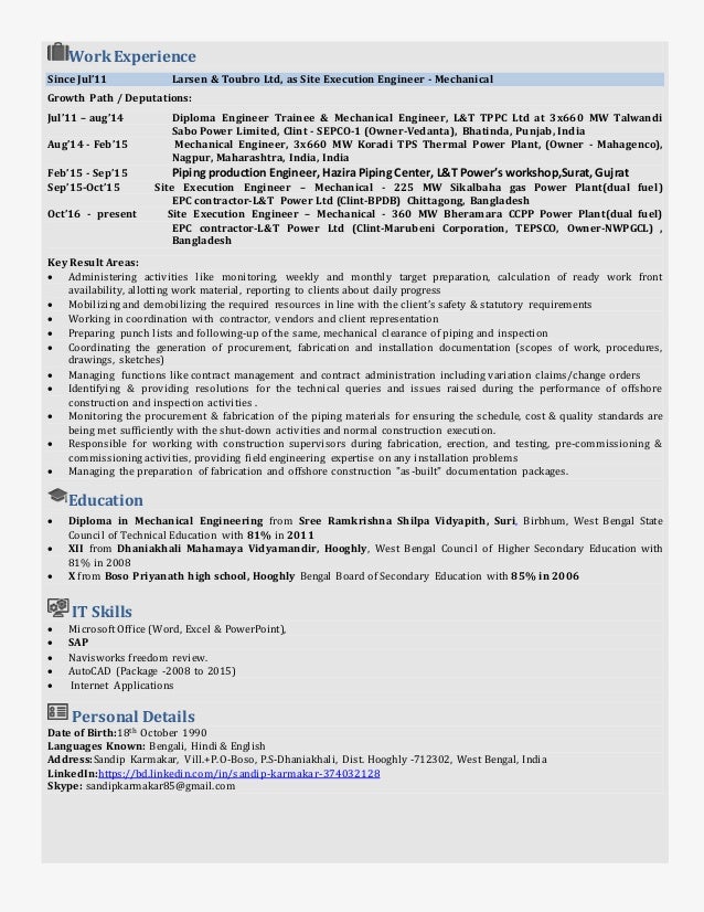 piping engineer cv sandip karmakar