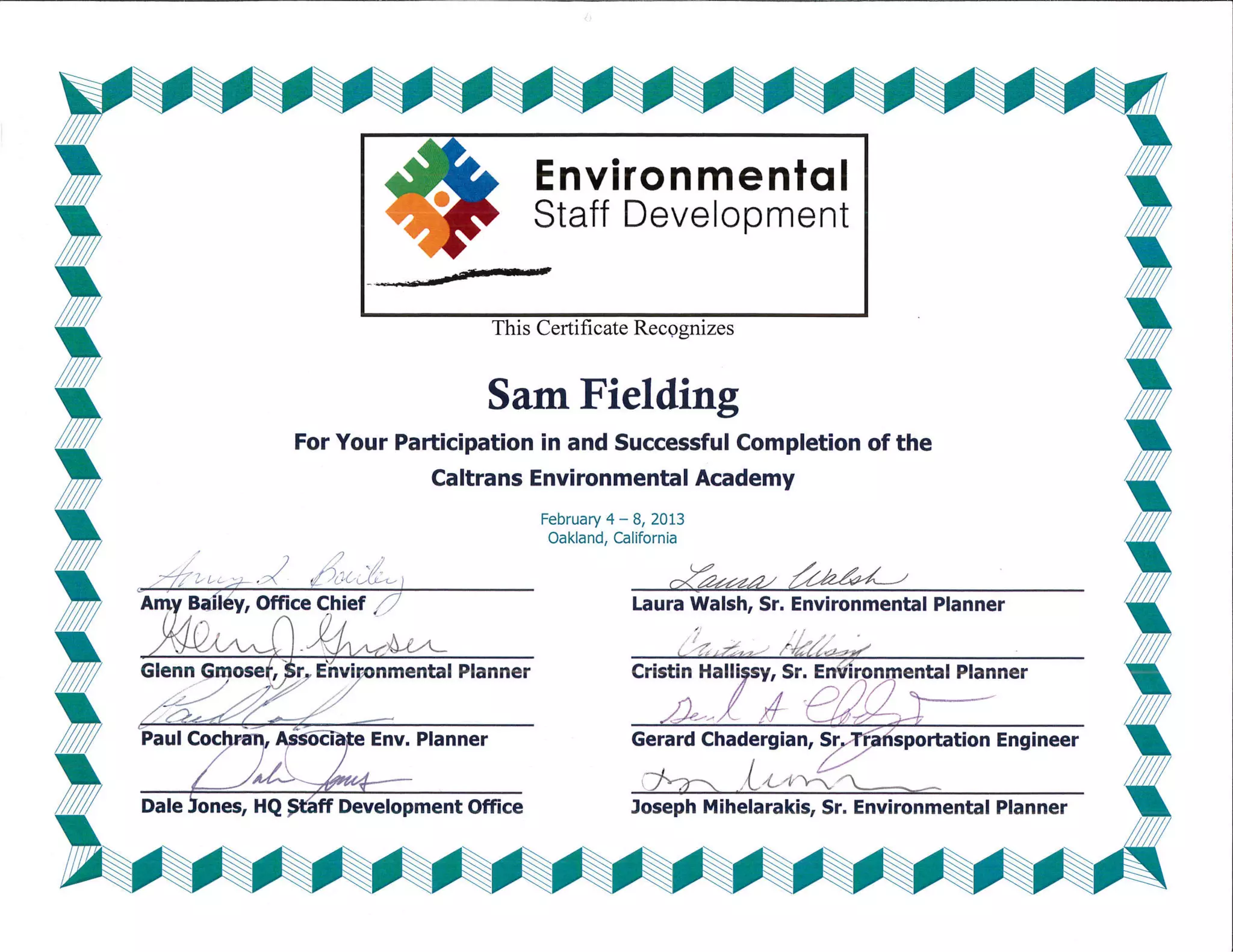 Caltrans Environmental Academy Certificate | PDF