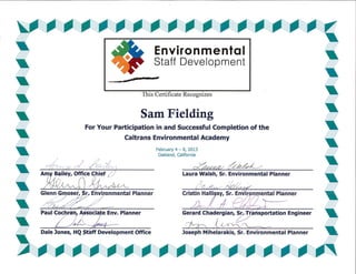 Caltrans Environmental Academy Certificate