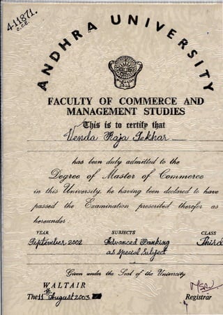 Post Graduation Certificate for Master of Commerce