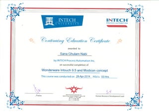 Wonderware Intouch & Modicon Certificate
