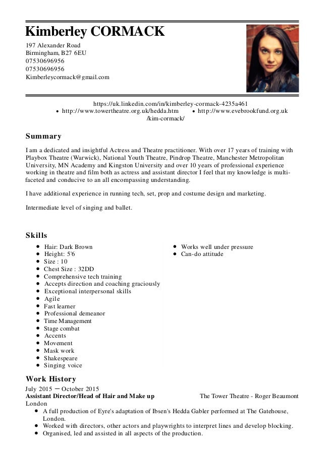 acting cv 2016 actors cv