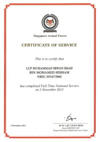 Certificate Of Service COS