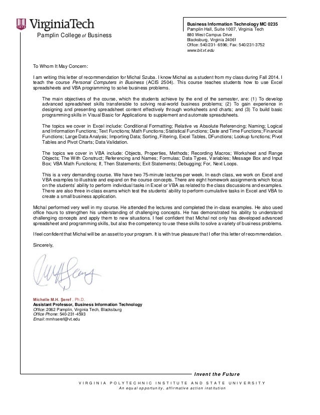 virginia tech letter of recommendation ohye mcpgroup co information technology letter of recommendation sample