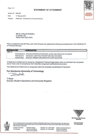 PDF Certificate IV in Financial Services