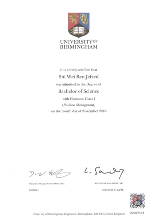 University of Birmingham Transcript | PDF