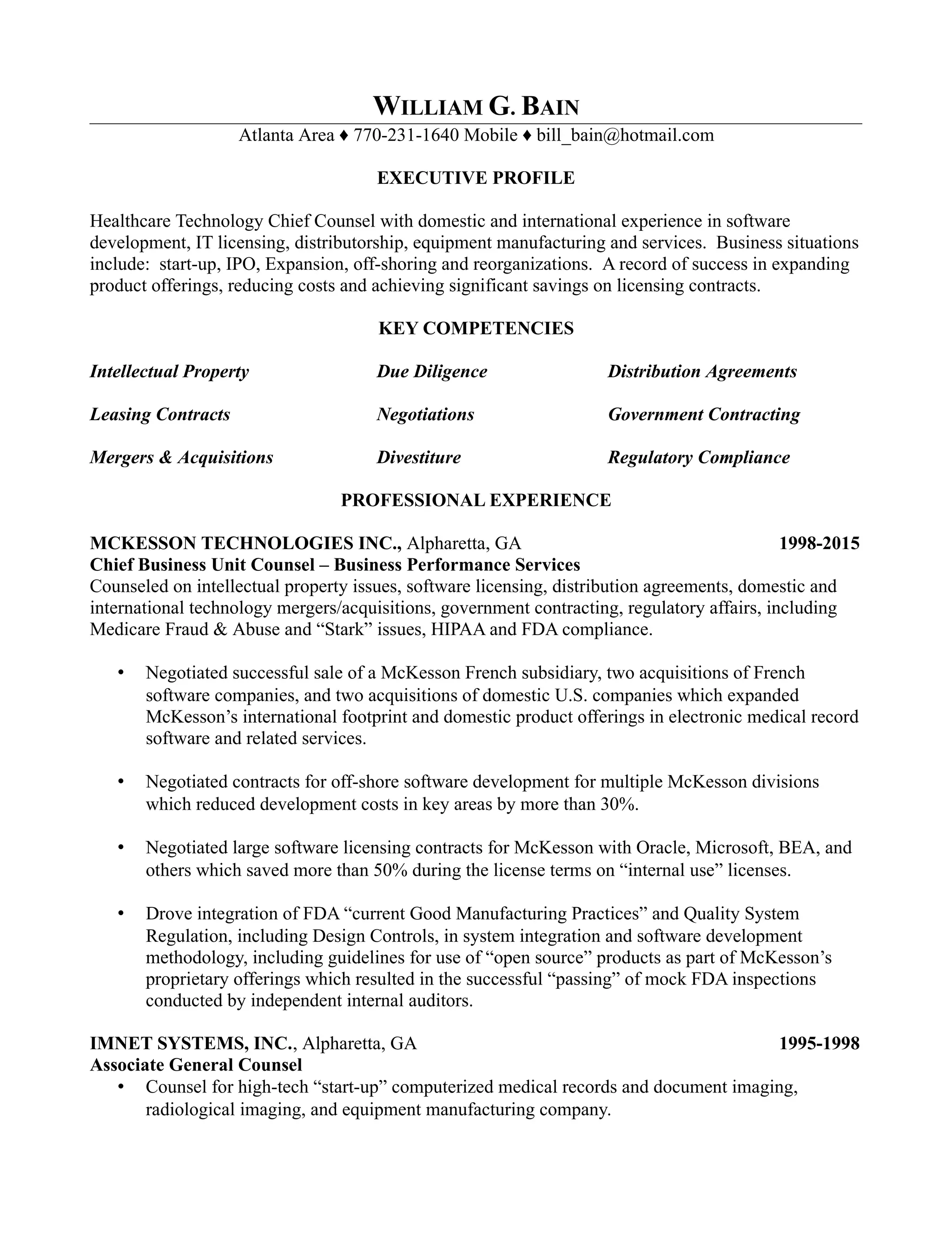 William G Bain Resume 10 2015 - William G Bain Resume 10 2015 1 2048