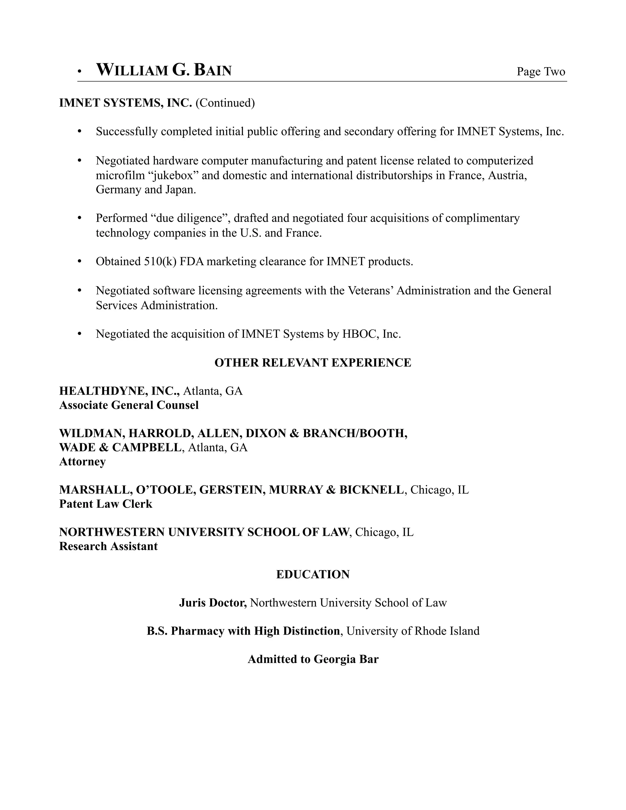 William G Bain Resume 10 2015 - William G Bain Resume 10 2015 2 2048 