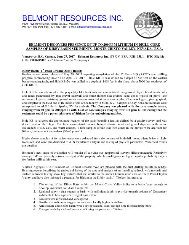 news belmont samples up to 200 ppm lithium in drill core samples news reports samples