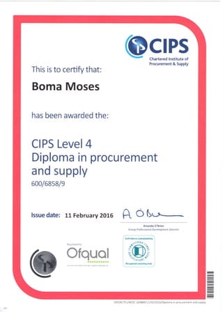 CIPS (Level4) Diploma in procurement and supply management