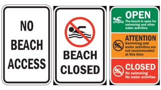 Beach flags and warning signs