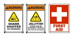 Beach flags and warning signs