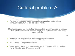 …and worst.All of this rests on a “bedrock” foundation ofBadly written or inflexible software that’s difficult to run or install.Scripts written quickly and without reflection or testing.Ineffective computer use.…and a general lack of regard for reproducibility and replication.