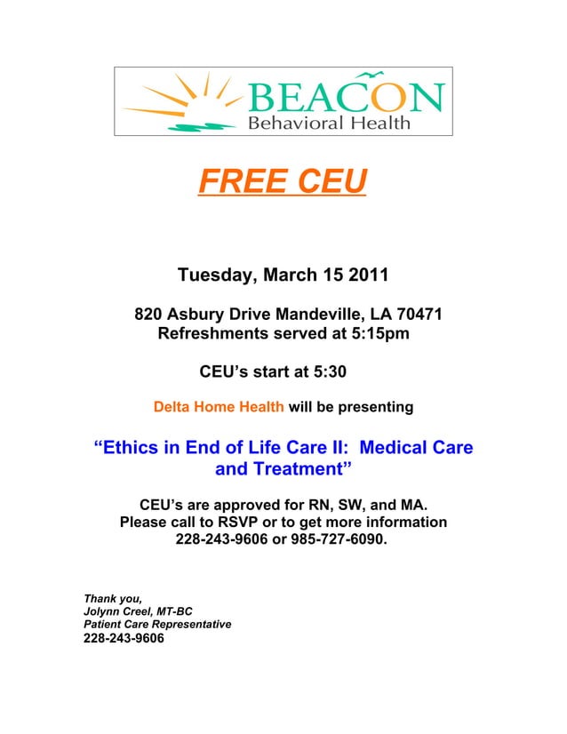 Beacon Behavioral Health Free Ceu | DOC | Medical Health
