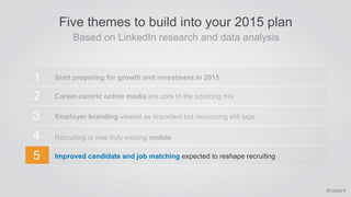 #intalent 
Five themes to build into your 2015 plan 
Based on LinkedIn research and data analysis 
1 Start preparing for g...