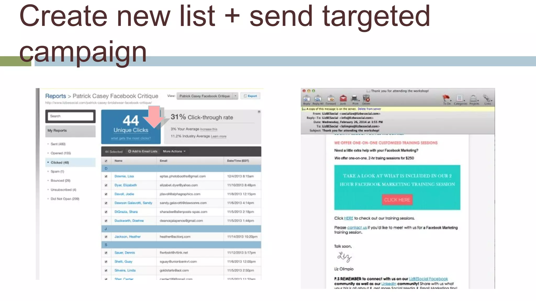 Create new list + send targeted 
campaign 
 