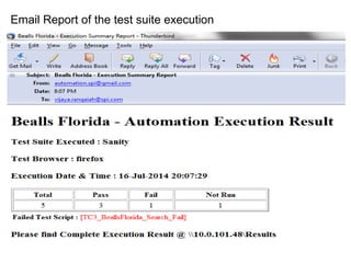 Email Report of the test suite execution
 