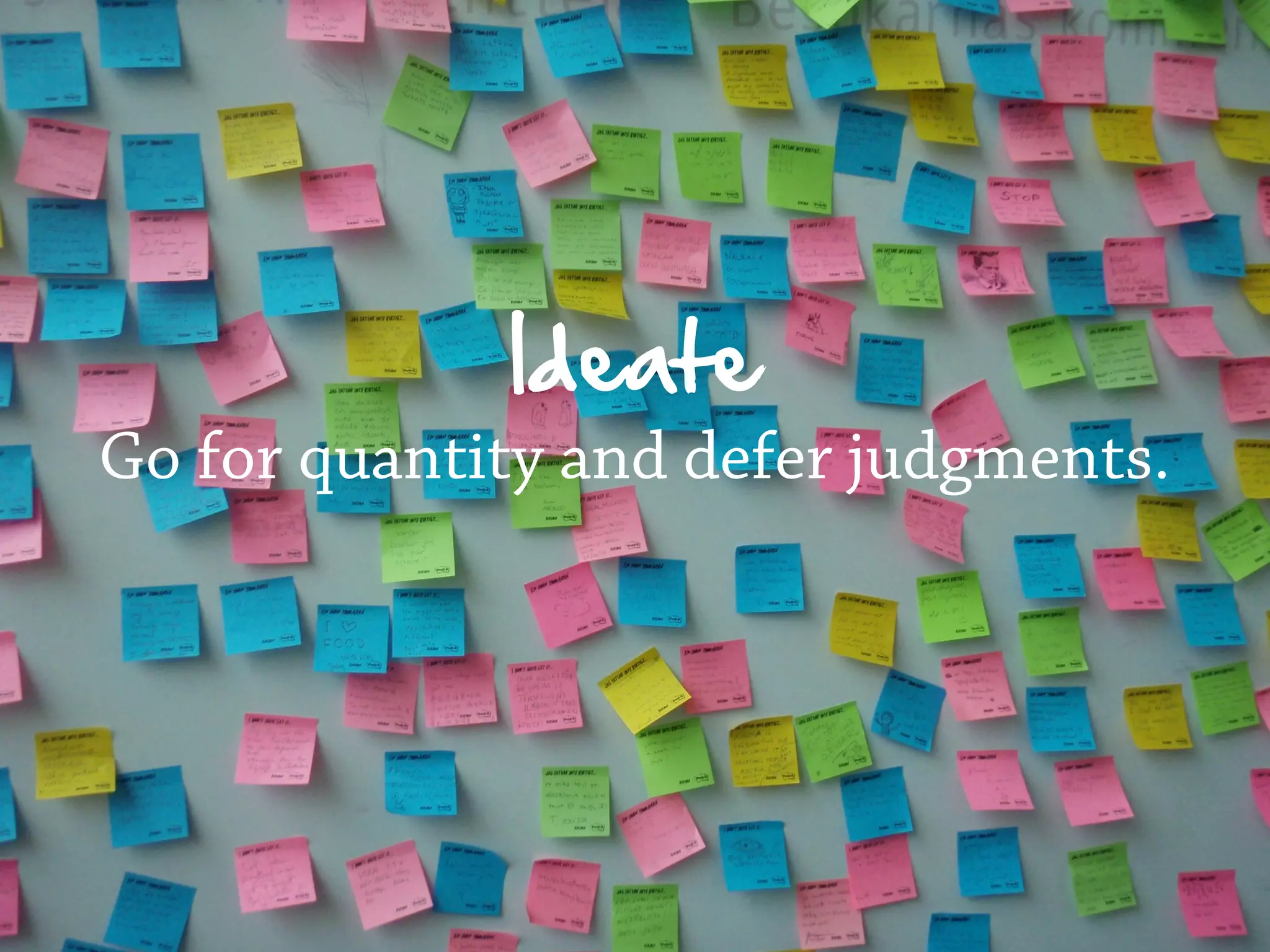 Ideate
Go for quantity and defer judgments.
 