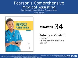 Pearson's Comprehensive
Medical Assisting
Administrative and Clinical Competencies
CHAPTER
Pearson's Comprehensive Medical Assisting:
Administrative and Clinical Competencies, 3/e
Beaman | Routh | Papazian-Boyce | Sesser | Mills | Maly
Copyright © 2015, 2011 by Pearson Education, Inc.
All Rights Reserved
THIRD EDITION
Infection Control
Lesson 1:
Introduction to Infection
Control
34
 